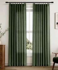 Olive Green Pinch Pleat Linen Curtain Panels 40 x 92 Light Filtering Panels A2