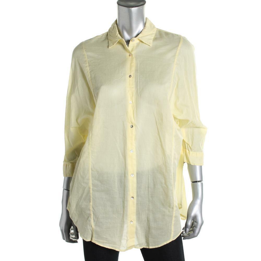 トップス SHEER FLAT COLLAR BLOUSE light yellow Sheer Yellow Blouse 70s Button up Shirt Floral Embroidered