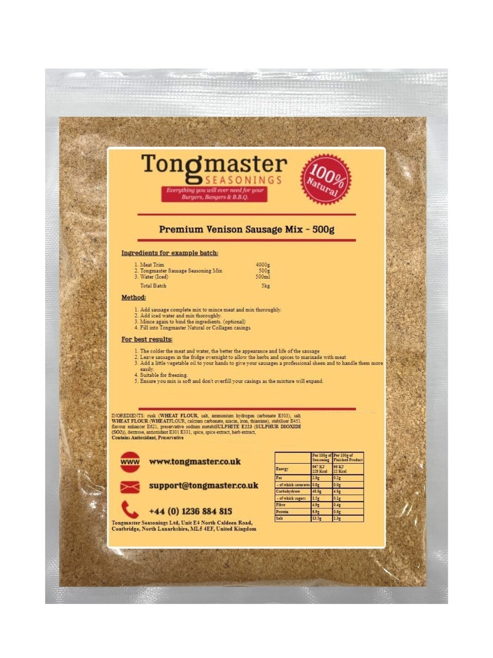 Premium Venison Sausage Complete Mix - 500g