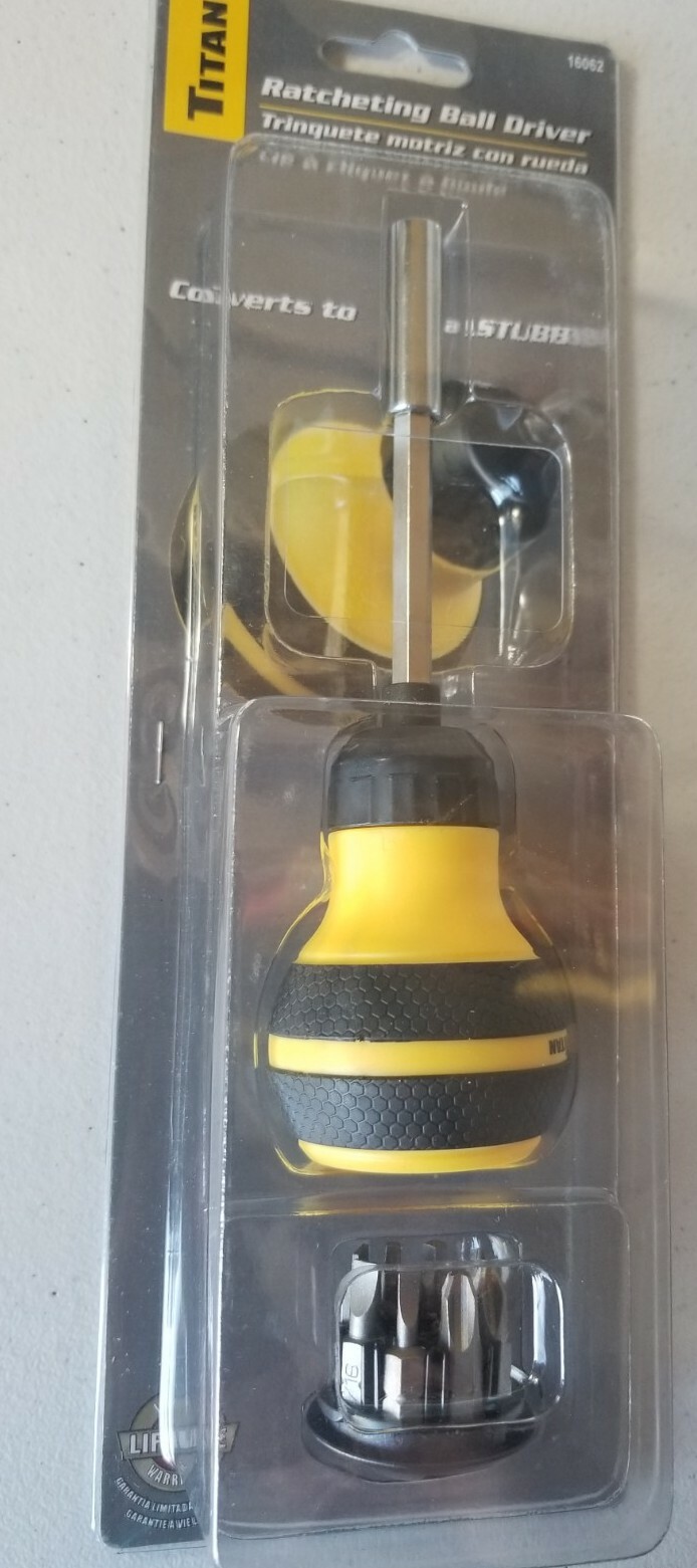Titan Ratcheting Rachet Ball Driver w/bits Coverts To Stubby 16062 High Torque eBay