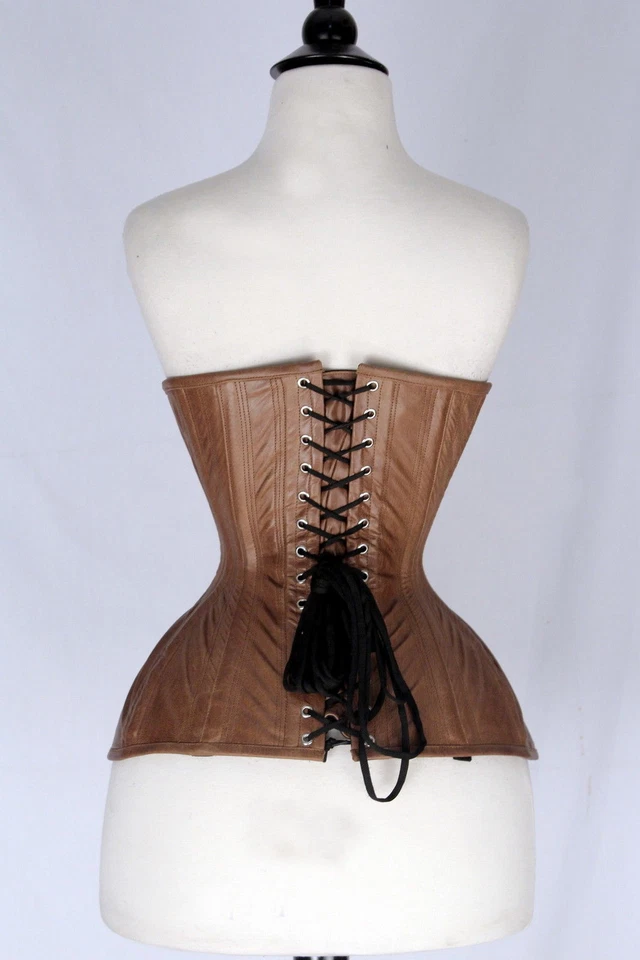 Under bust New Beautiful Brown100%Leather Steampunk Corset Waist Trainer Corsets - Image 2 of 4