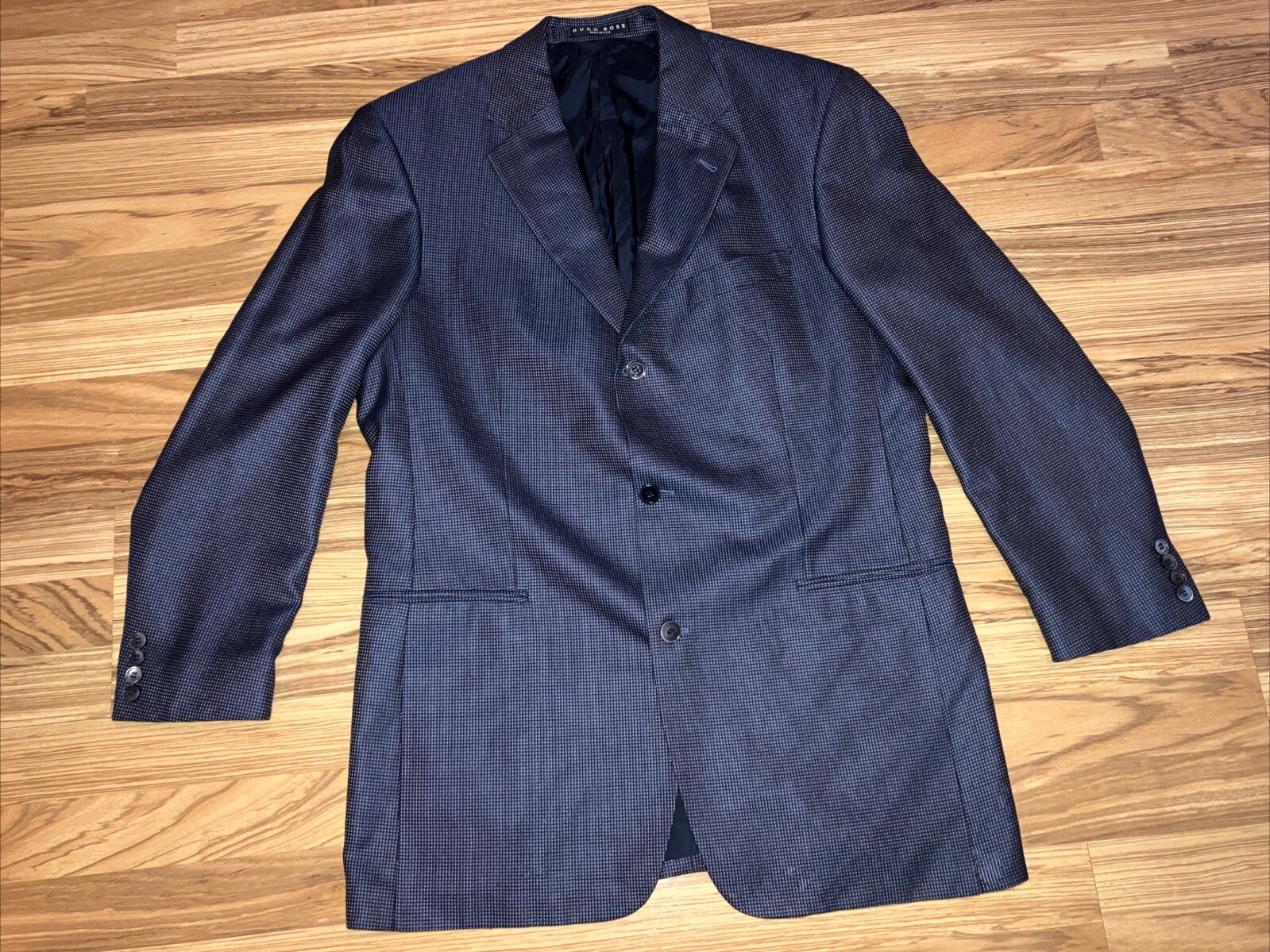 Hugo Boss Classic Wool Blazer Jacket Size 42L  E. Thomas Silk And Wool Navy Blue