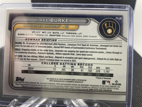 2024 Bowman Draft - Chrome Prospect Autografi Blake Burke #CPA-BB (AU, RC) - Foto 2 di 2
