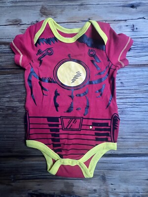 ✔️MARVEL BABY BOY ONE-PIECE RED YELLOW IRON MAN SUPERHERO COSPLAY 3-6  Months