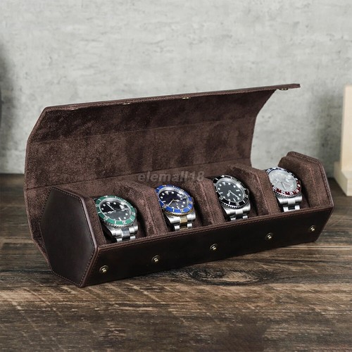4/6/8 Slots Genuine Leather Watch Roll Display Case Watches Jewelry Storage Box - Picture 15 of 36