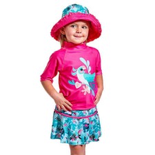 UV Skinz UPF 50 Kids Girls 3 Piece Swim Set Pink Bird Top/Skirt/Hat New W Tags