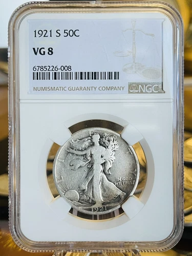 1921 S NGC WALKING LIBERTY SILVER HALF DOLLAR GRADED VG 8 Key Date