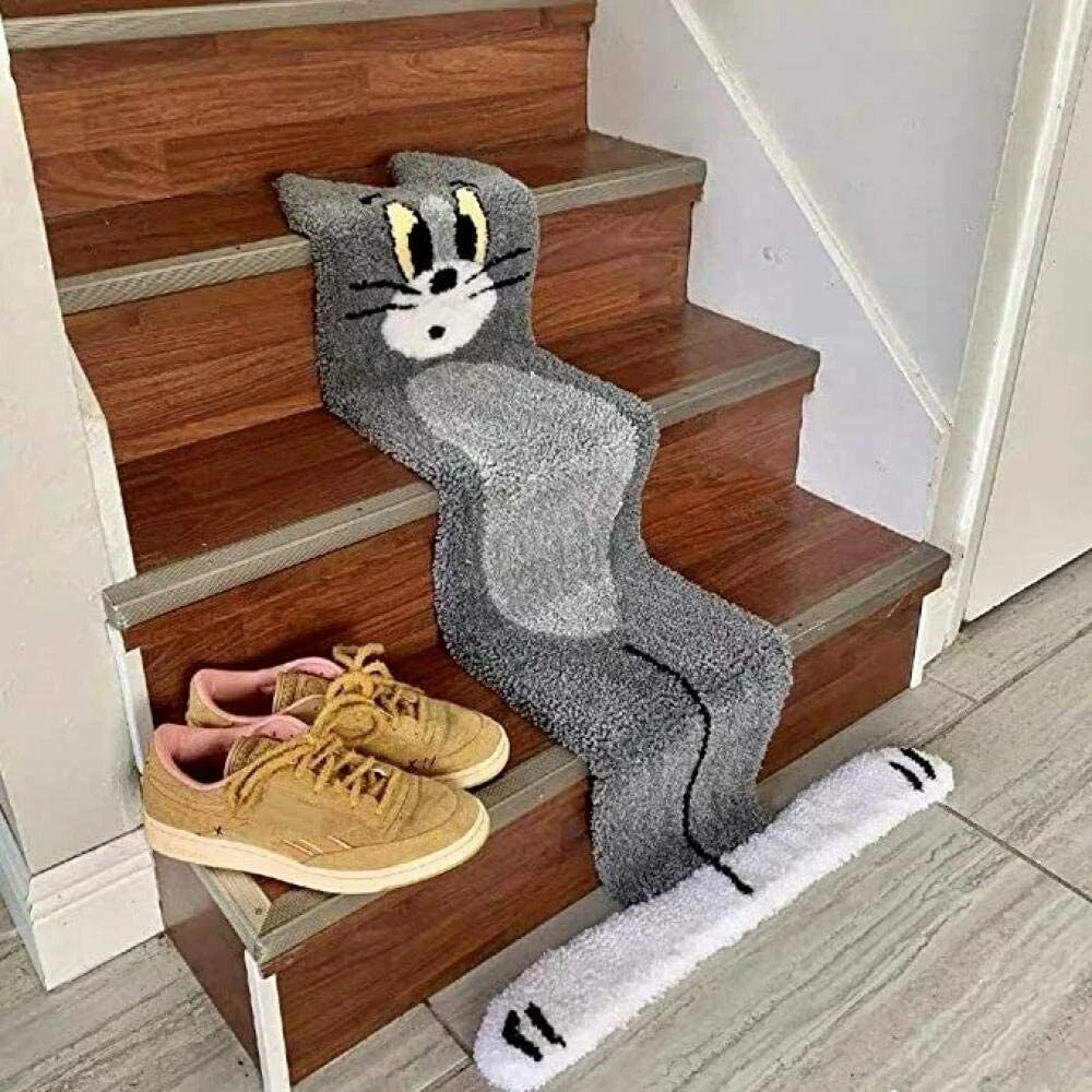 Cartoon Cat Rug for Stairs Staircase Flat Super Soft Water