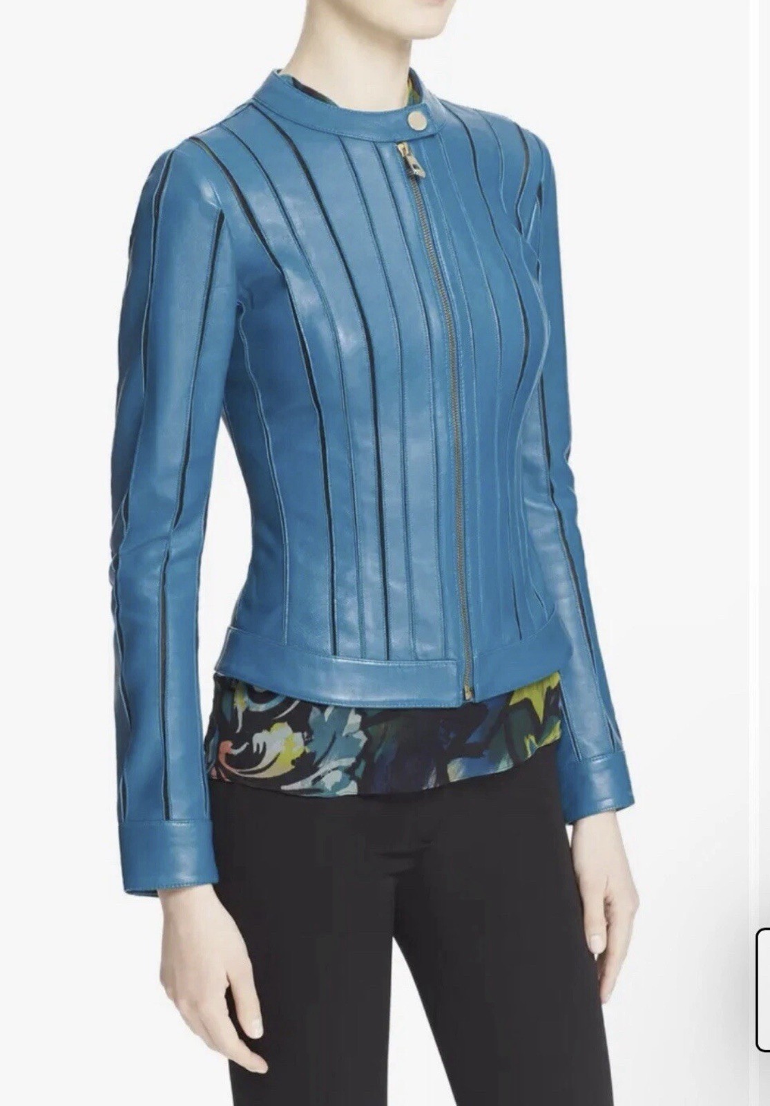 VERSACE  Collection Black Banded Leather Jacket Women Fitted  IT 46- 8 image 2