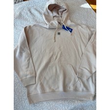 Adidas Essentials Logo Hoodie Sweatshirt Women Size Medium Cream Oversized 36