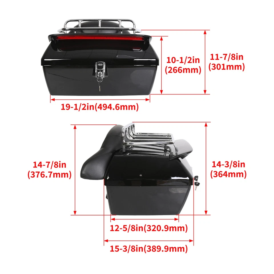 Motorcycle Hard Saddlebags Bag Trunk Tail Box W/ Tail Light For Harley Honda - Image 4 of 4