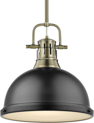 Aged Brass Duncan Pendant Light with Matte Black Shade, 14'' Square
