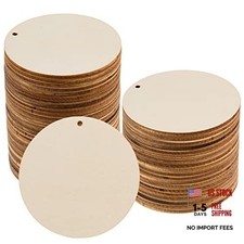 120 Pcs Unfinished Round Wood Circles with Hole Wooden Crafts - 3 Inch