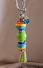 Handmade Multicolor Beaded Key Chain, Purse Strap Clip or Book Bag Charm