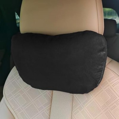 Car Headrest Pillow, Soft Breathable Suede Car Seat Neck Support Pillow Black
