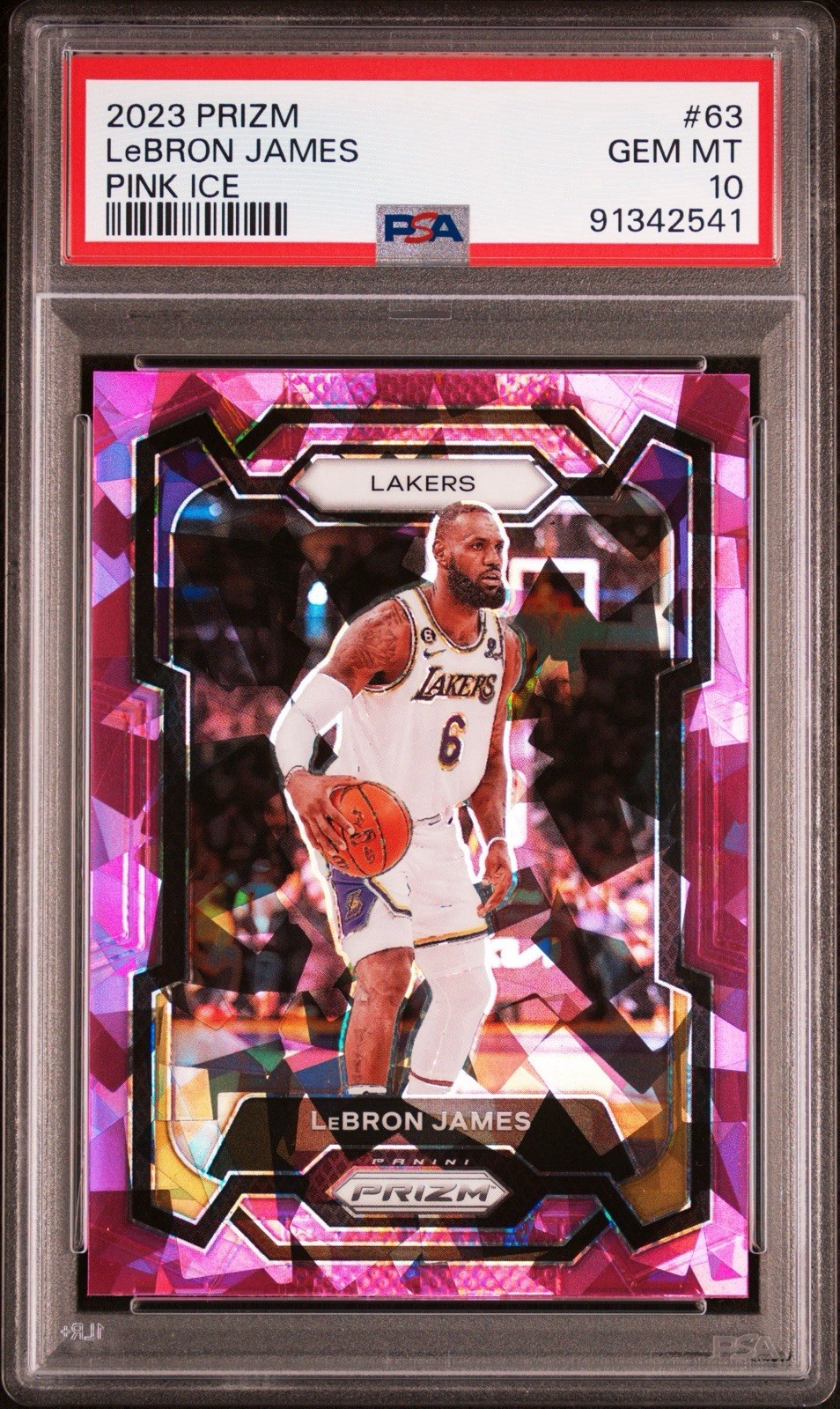 Panini 2023-24 Prizm LeBron James #63 Pink Ice Prizm PSA 10 Lakers