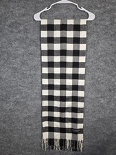 100 Cashmere Scarf One Size Black Check Plaid Fringe Made In Scotland Winter