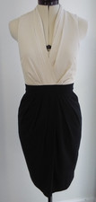 H&M 2-Tone Ivory/Black V-Neck Sleeveless Pockets  Back Slit Pencil Dress Size 2