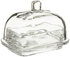Large Rectangle Covered Butter Dish with Lid, Clear Glass (6.5"L)