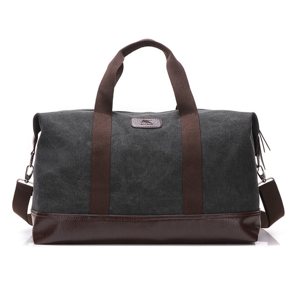 Classic Weekender Overnight Duffel Bag Canvas Leather Carry on Travel Tote (B...