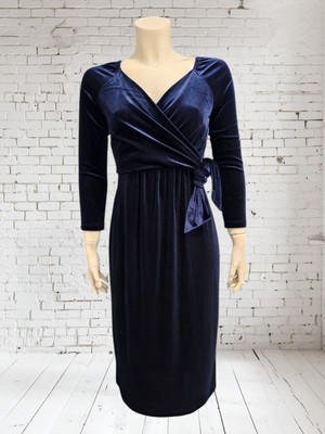 SERAPHINE LUXE Maternity Nursing Blue Stretch Velvet Midi Dress US 4 | eBay