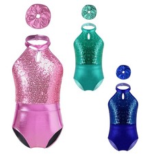 Kids Girls Leotards Recital Outfit Workout Bodysuit Athletic Sleeveless Sparkly