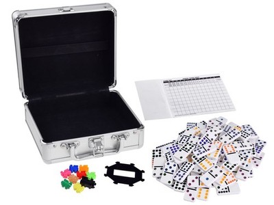 Dominospiel in Alu-Koffer Mexican Train Dominosteine Domino Spiel Game JO