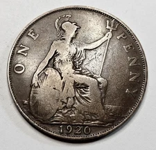 1920 Great Britain One 1 Penny - Bronze Coin - British - World Coin - UK 