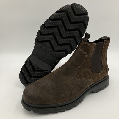 104765 Sperry Mens Fenway Pull-On Leather Suede Chelsea Boots Dark Brown Size 11