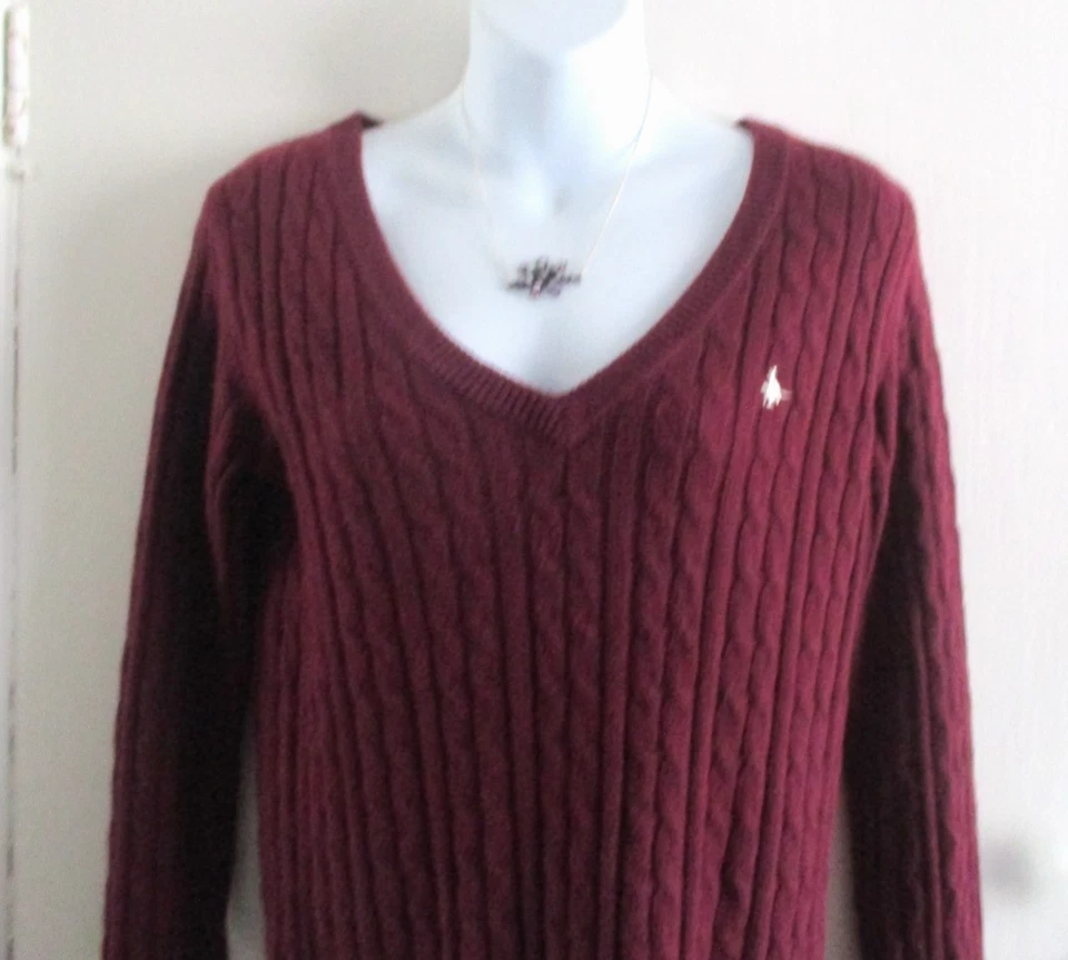 JACK WILLS SIZE 6 LADIES STRETCH BURGUNDY WITH MERINO WOOL V-NECK JUMPER - Image 2 of 4