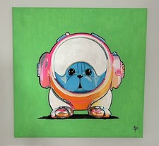 Dipinto originale Urban Street Art cane robot acrilico su tela