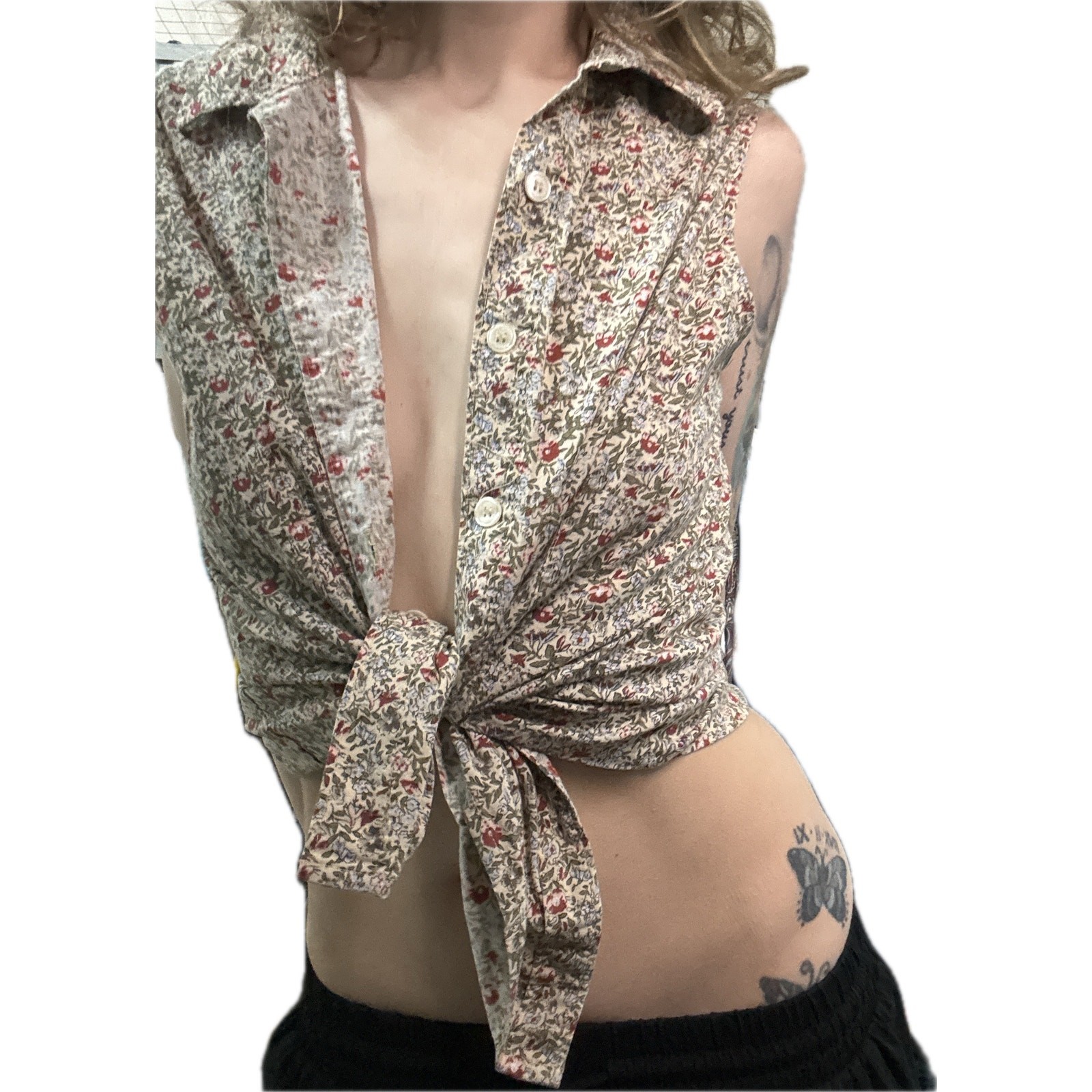 Vintage 90s Sag Harbor XL Western Floral Sleeveless Button Up Blouse