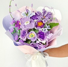 Purple Crochet Flower Bouquet Birthday Mother's Day Mom Keepsake Flowers Gift
