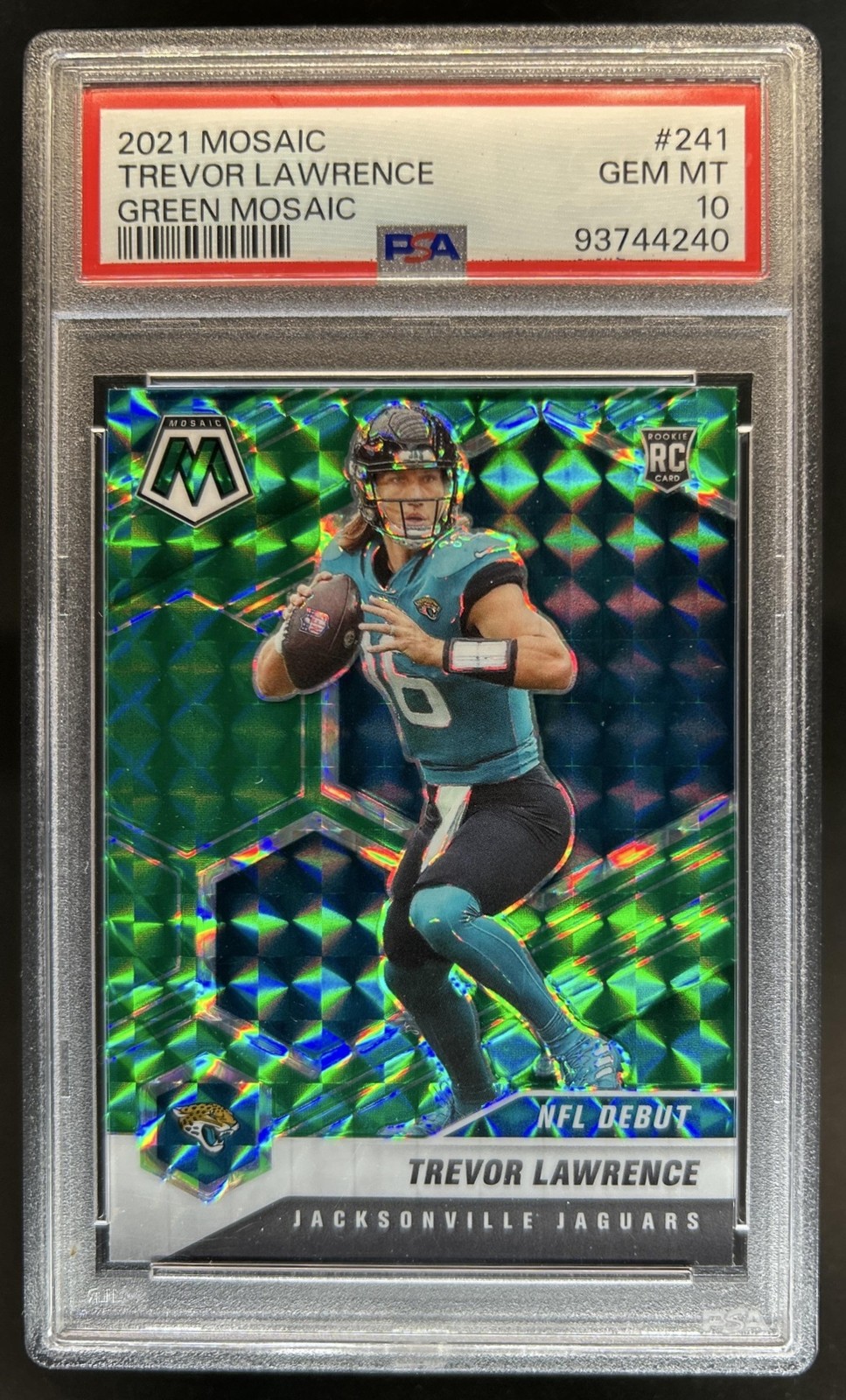 2021 Panini Mosaic Trevor Lawrence RC Prizm Green Rookie #241 Jaguars PSA 10