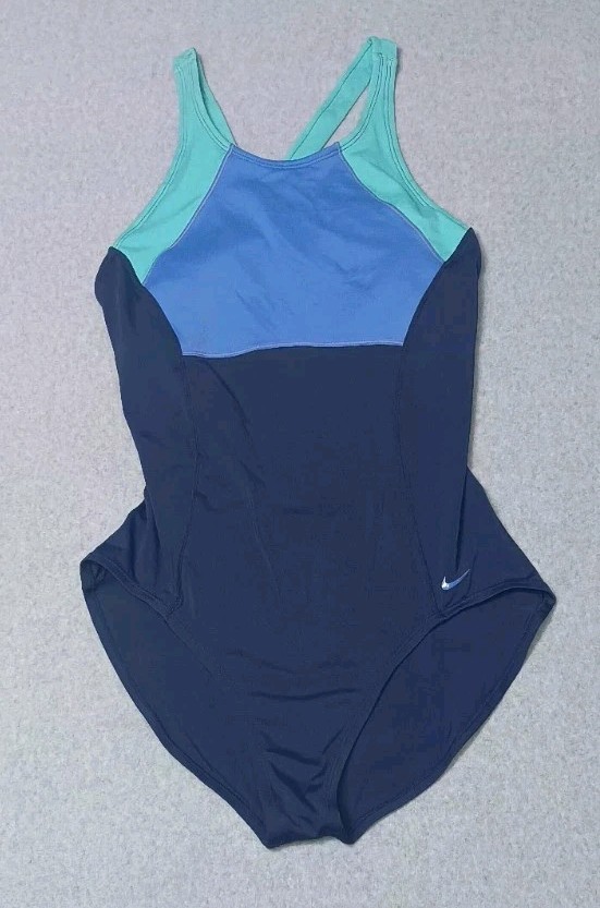 Nike Color Block Racerback One Piece Swimsuit Womens Size Large Dark Blue Light