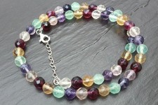 GOLDJUNGE69 * YVESSE FLUORIT FACETT EDELSTEIN KETTE - 46 cm + 8mm 925er SILBER