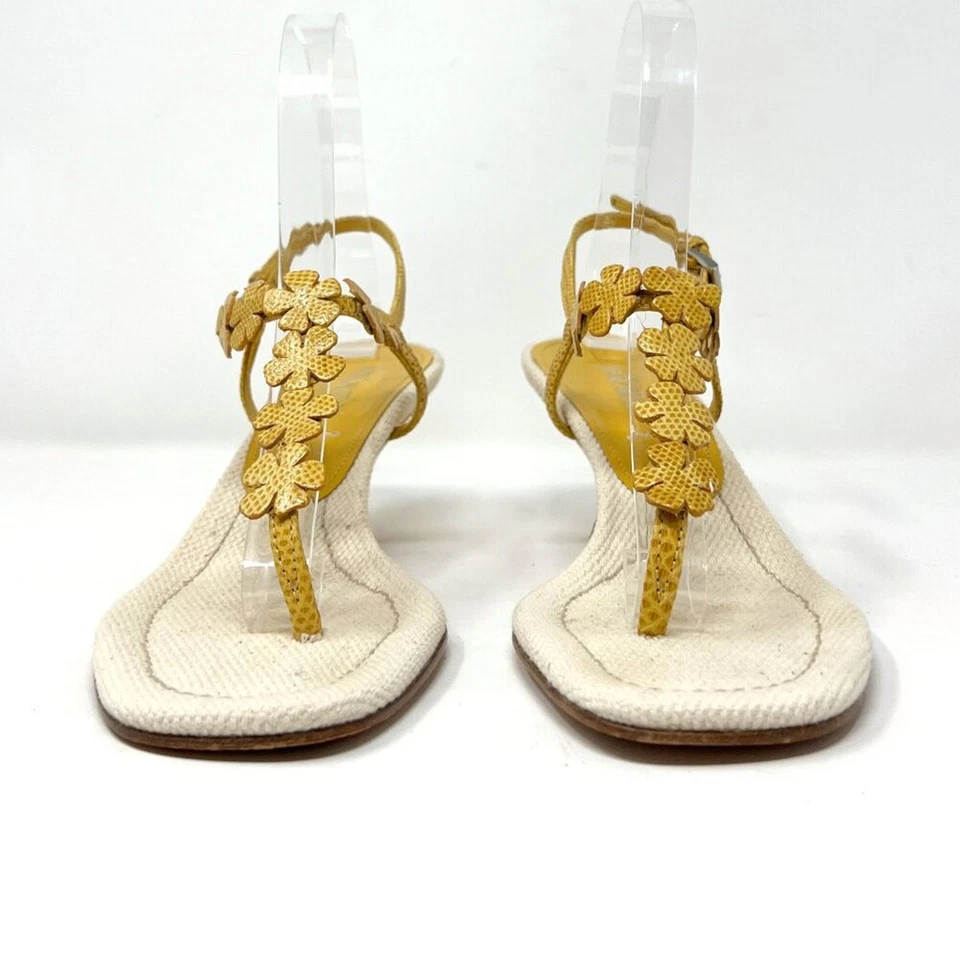 Sandalias de tacón de gatito florales vintage PRADA Y2K de cuero amarillo talla 37 Foto 4 de 4