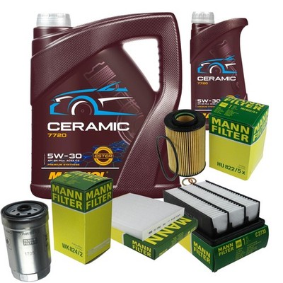 MANN Inspektionspaket 6L MANNOL Ceramic 5W-30 für Hyundai Santa Fé II 2.2 CRDi