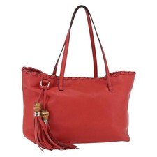 GUCCI Bamboo Indy Borsa Tote Bag Pelle Outlet Rosso Oro 354665 Autentica 156606