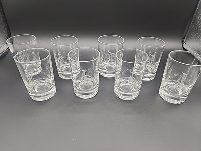 Set of 8 Vtg Etched Cut ''Monogram L'' Highball Whiskey Glasses Weighted Bottom 