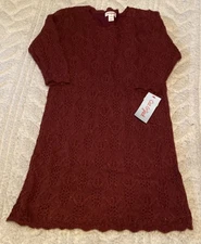 Cat Jack Knit Crochet Sweater Dress Girls Medium 7/8 Burgundy Red NWT