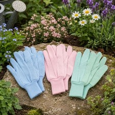 Gardening Gloves Ladies Medium 3pkt Briers Pastel Jersey High Grip Comfort Fit