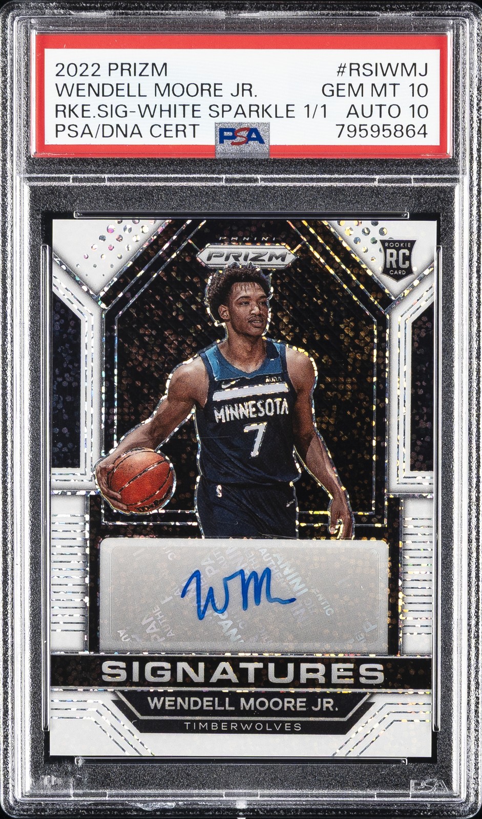2022 PANINI PRIZM ROOKIE SIGNATURES #RSIWMJ WENDELL MOORE JR 1/1 PSA 10 AUTO 10