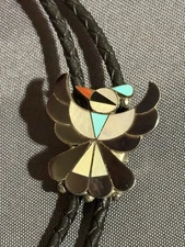 Vintage Native American Sterling Silver Multi Stone Inlay Thunderbird Bolo Tie