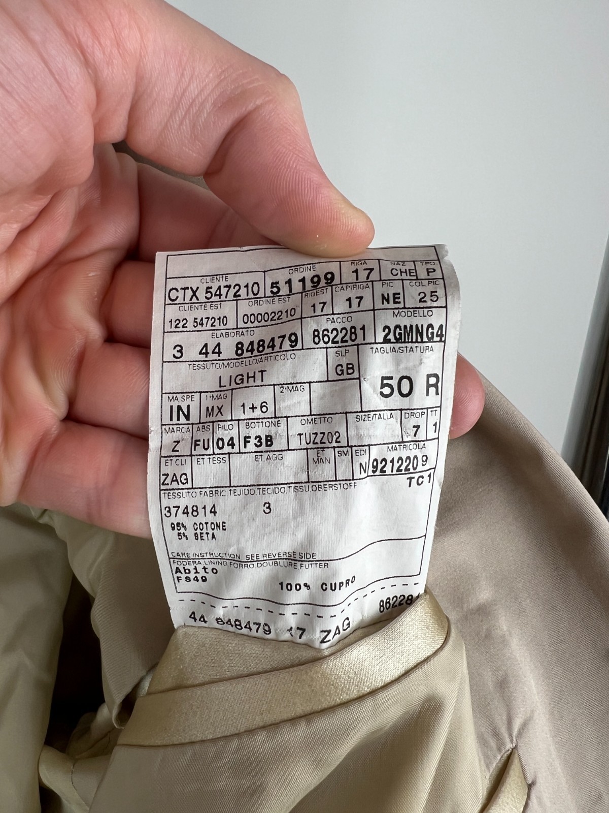 Z Zegna Light Men's Ivory Cotton Silk Suit 2 Piece Size EU 50R US 40R