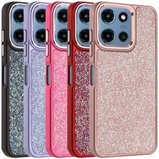 For Moto G Play 2026 Case Crystal Glass Diamond Metallic Buttons  Edges Cover