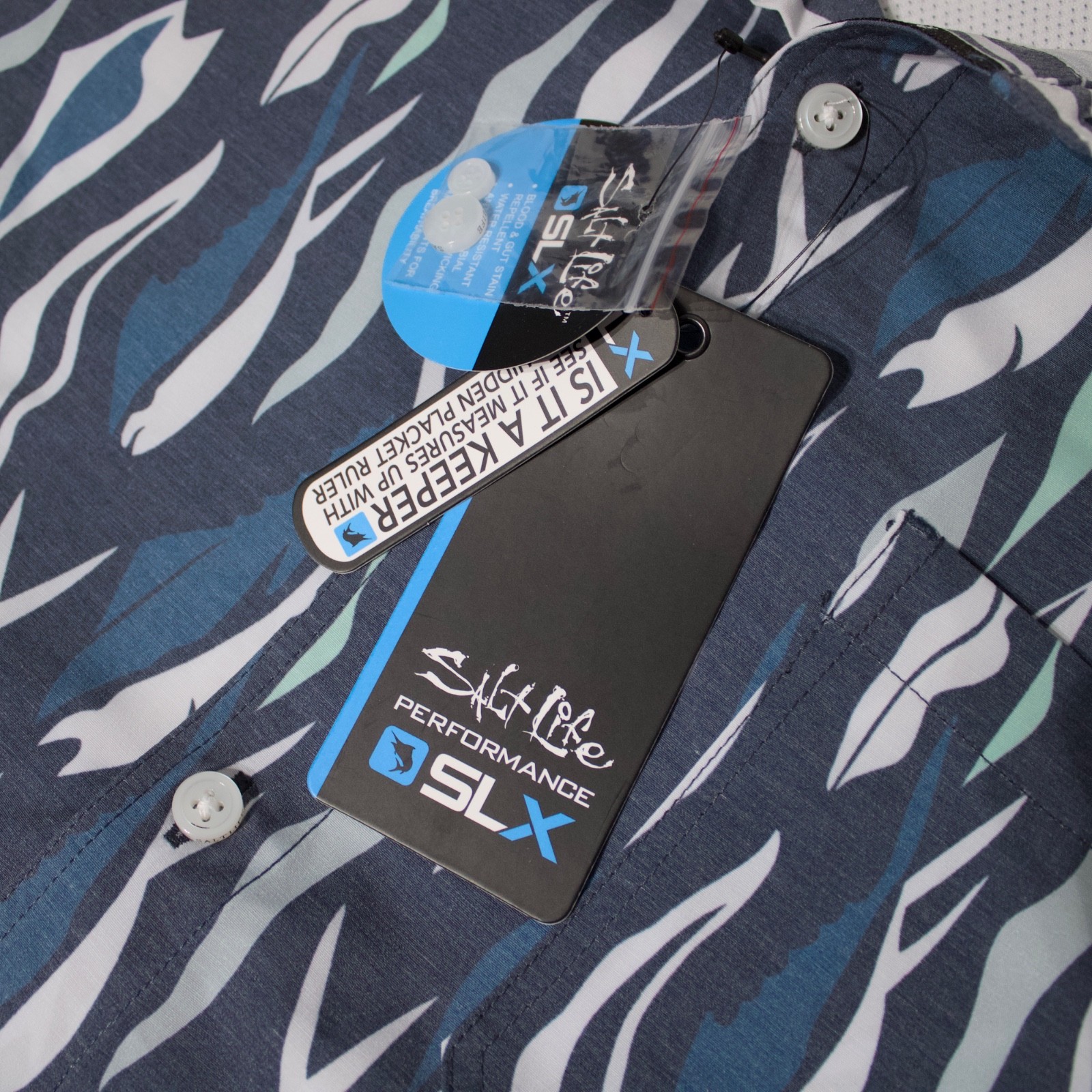 Salt Abstract Pattern NWT Salt Life Performance Short Sleeve Button Up Fishing Shirt Blue Men ...