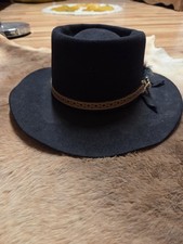 Akubra Imperial Quality Black Fur Felt Hat Size 56  Wide Brim Flat Crown Vintag