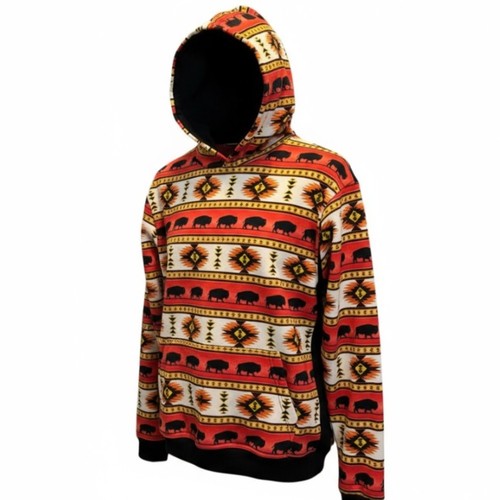 Sudadera con capucha nativa polar patrón de búfalo suroeste para hombre XL naranja negro amarillo - Imagen 15 de 16