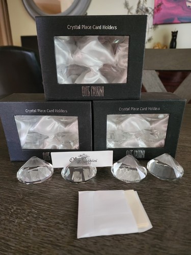 Oleg Cassini Lead Crystal Table Place Card Holders 12 Diamond Shaped